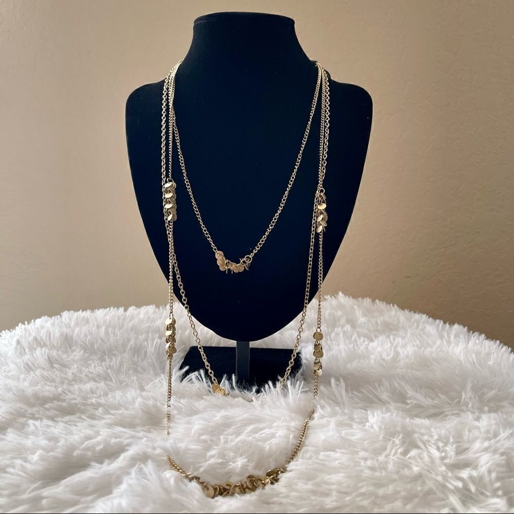 2/$20 New York & Company Gold Long Three Strand Necklace w/ Extender; BNWT